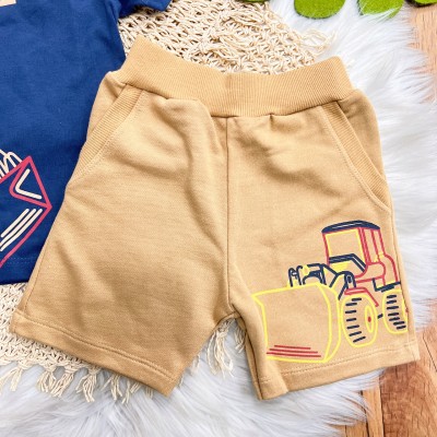 Conj. Camiseta Tractor e Bermuda em Moletinho - Marinho e Caramelo